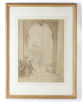 2 works: The Doges Palace, St Marks with figures in arch and an Italian Landscape - Arthur Haywood