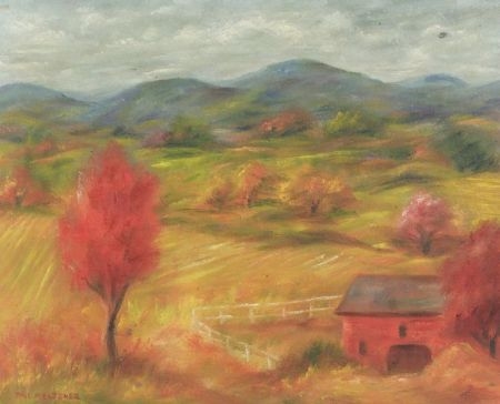 Red Barn in an Autumn Landscape by Paul Raphael Meltsner