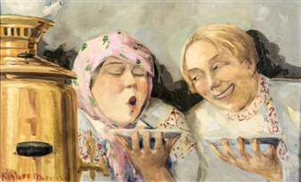 Couple au samovar - Boris Krilov