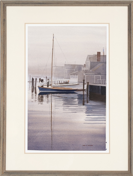 Sailboat at dock, likely Nantucket by Karol B. Wyckoff