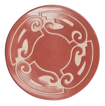 Santa Clara Redware Carved Plate with Four Seasons Design - Richard Ebelacker