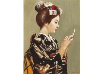 Maiko with hand mirror - Yoshitaro Araki