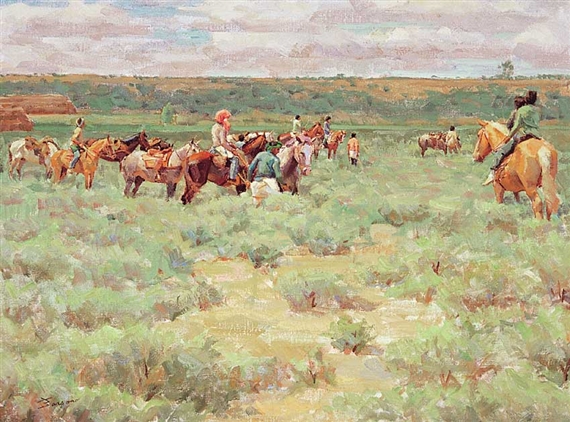 Ron Barsano | Taos Pueblo Rabbit Hunt (1972) | MutualArt