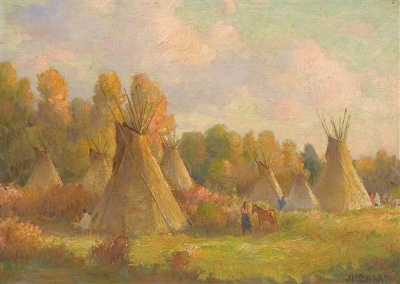 Joseph Henry Sharp | Crow Lodges in Bushes Along the Little Horn ...