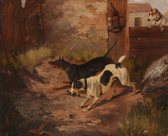 Two terriers ratting by Alfred Wheeler, 1891