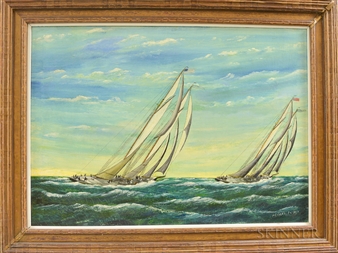 "Henry S. Ford" and "Bluenose" Sailing Up Wind - Pierre Armand Pothier