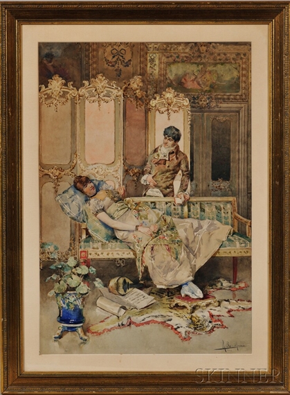 Young Woman and Suitor in an Elegant Interior by Alberto La Monaca
