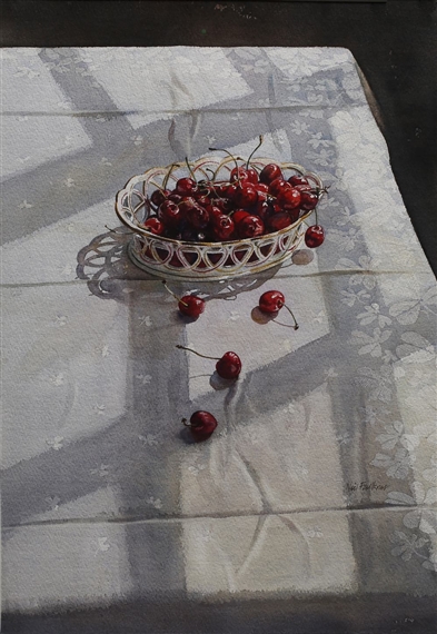 Cherries in a porcelain basket by Neil Faulkner