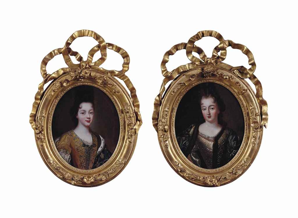 A Pair: Portraits des filles de Madame de Montespan : Françoise-Marie de Bourbon, dite Mademoiselle de Blois (1677-1749) ; et Louise-Françoise de Bourbon, dite Mademoiselle de Nantes (1673-1743)