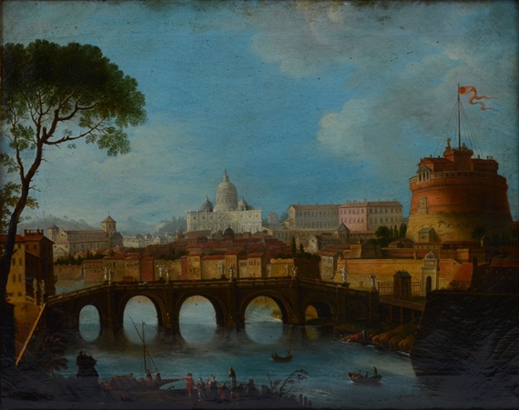 City View with Tiber River, Castel Sant'Angelo and Saint Peter's Basilica by Antonio Joli de Dipi