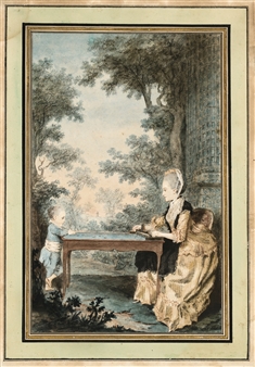 Madame de Lacombe playing trou-madame with her son by Louis Carrogis