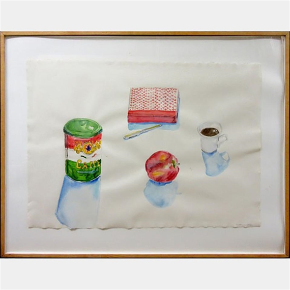 Book, Coffee, Apple, Pen by Lynn Donoghue, 1980
