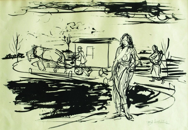 Artwork by Vojtěch Sedláček, Cikáni na cestě, Made of ink on  paper