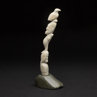 TOTEM COMPOSITION WITH BIRD, MAN, WHALE, AND WOMAN - Madeleine Isserkut Kringayark