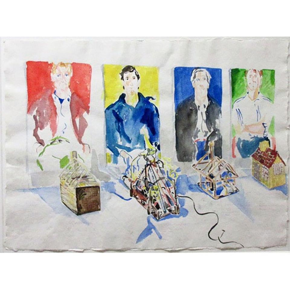 Artwork by Lynn Donoghue, JOE CURTAIN - CARPENTER; GARY BALABANIAN - ELECTRICAN; BILL BROMLEY - PLUMBER; MARTIN RUSSELL -  TILE &  PLASTERER, Made of watercolour