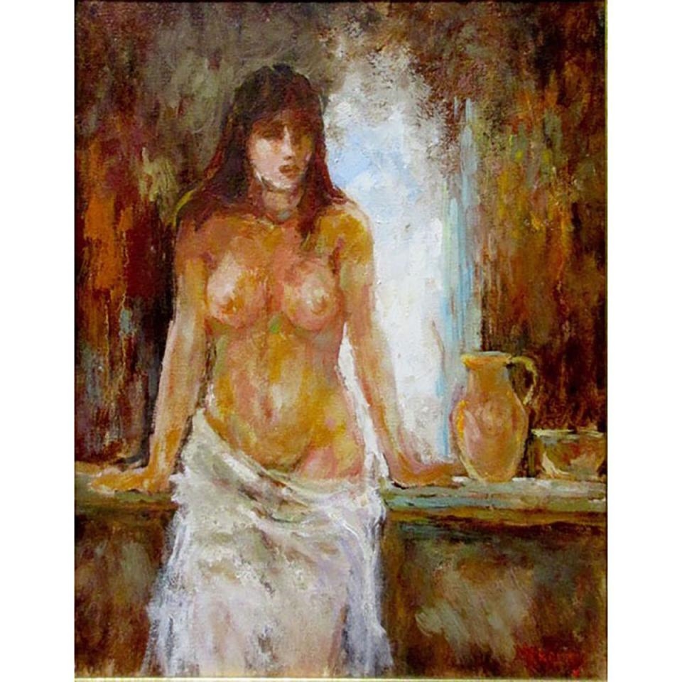 Artwork by Michael Khoury, NUDE AT A WINDOW WITH PITCHER, Made of oil on ca...