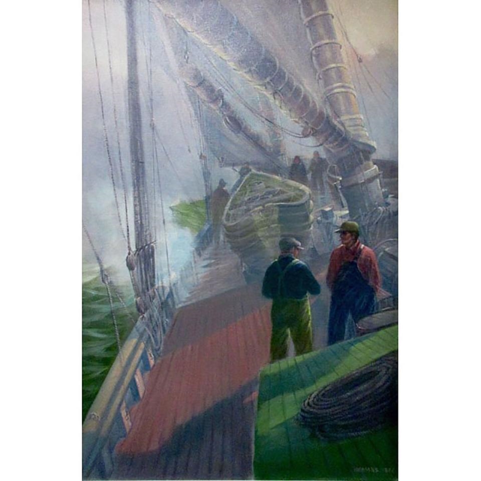 Artwork by Brent Homans, UNTITLED - FISHERMEN ON BOAT, Made of oil on canvas