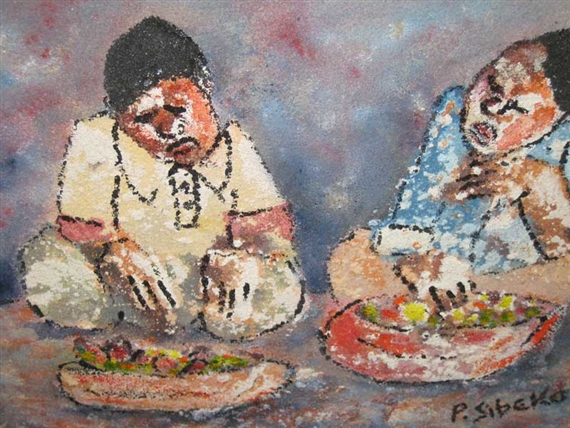 Boys with Baskets of Fruit by Peter Sibeko