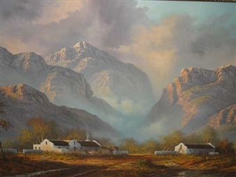 Mountain Landscape with Cape Farmstead - Hentie Meyer