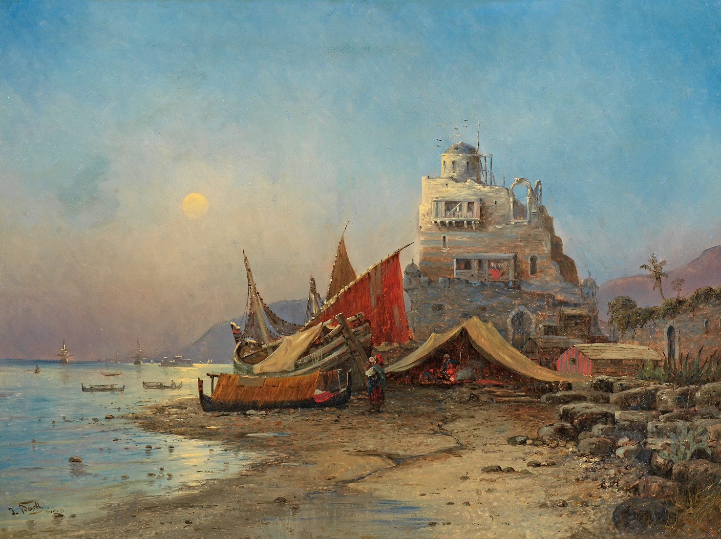 Artwork by Johannes Bohrdt, "Am Bosporus", Made of Oil on canvas