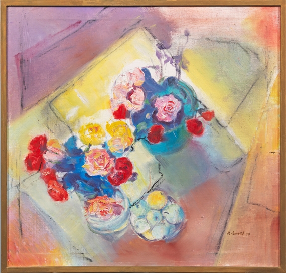 Stillleben mit Rosen und Äpfeln by Reinhold Ewald, 1970