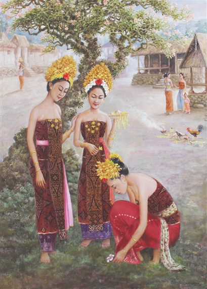 バリ絵画:tiga gadis(少女3人) バリ絵画:tiga gadis(少女3人) バリ絵画:tiga gadis(少女3人