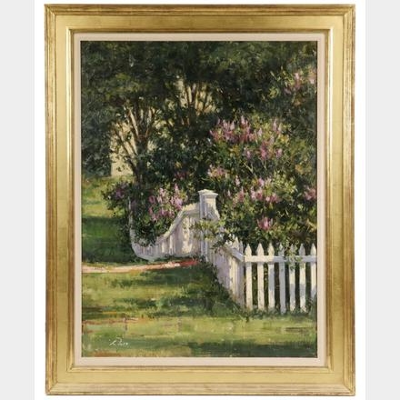 Peter Rolfe | White Fence and Lilacs | MutualArt