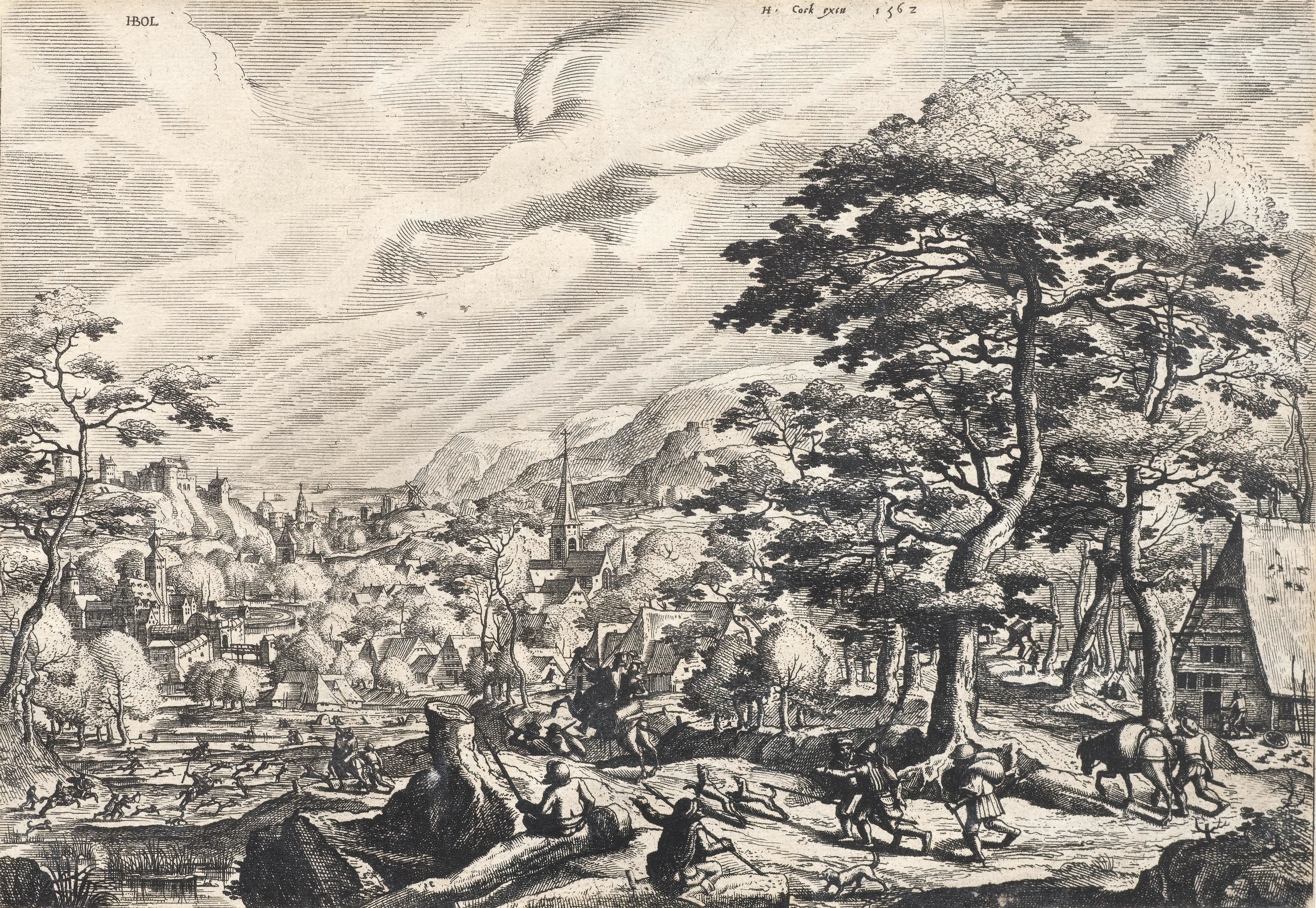 Landschaft mit einer Jagdgesellschaft by Hans Bol, 1562