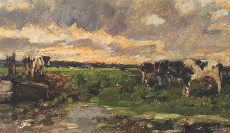 Artwork by Wilhelmus Hendrikus Petrus Johannes de Zwart, Cows in a landscape, Made of oil on panel