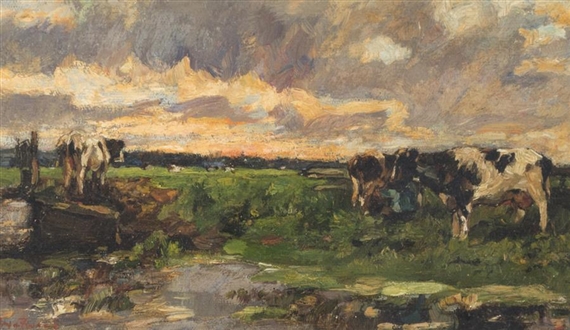 Cows in a landscape by Wilhelmus Hendrikus Petrus Johannes de Zwart