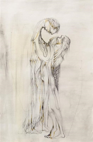 Two figures embracing by Leslie Hurry, circa 1977-1979