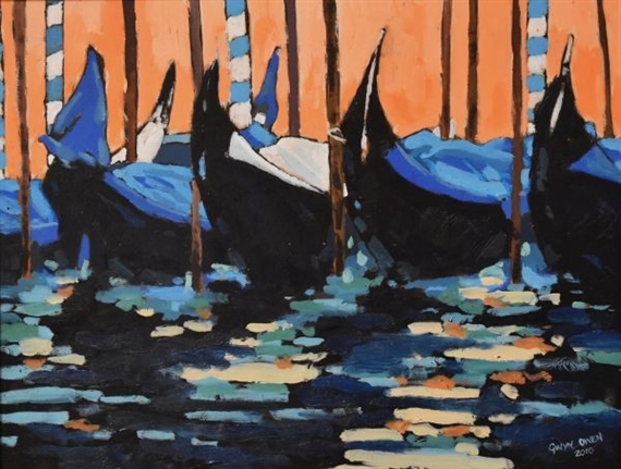 Moored gondolas by Gwyn Owen, 2010