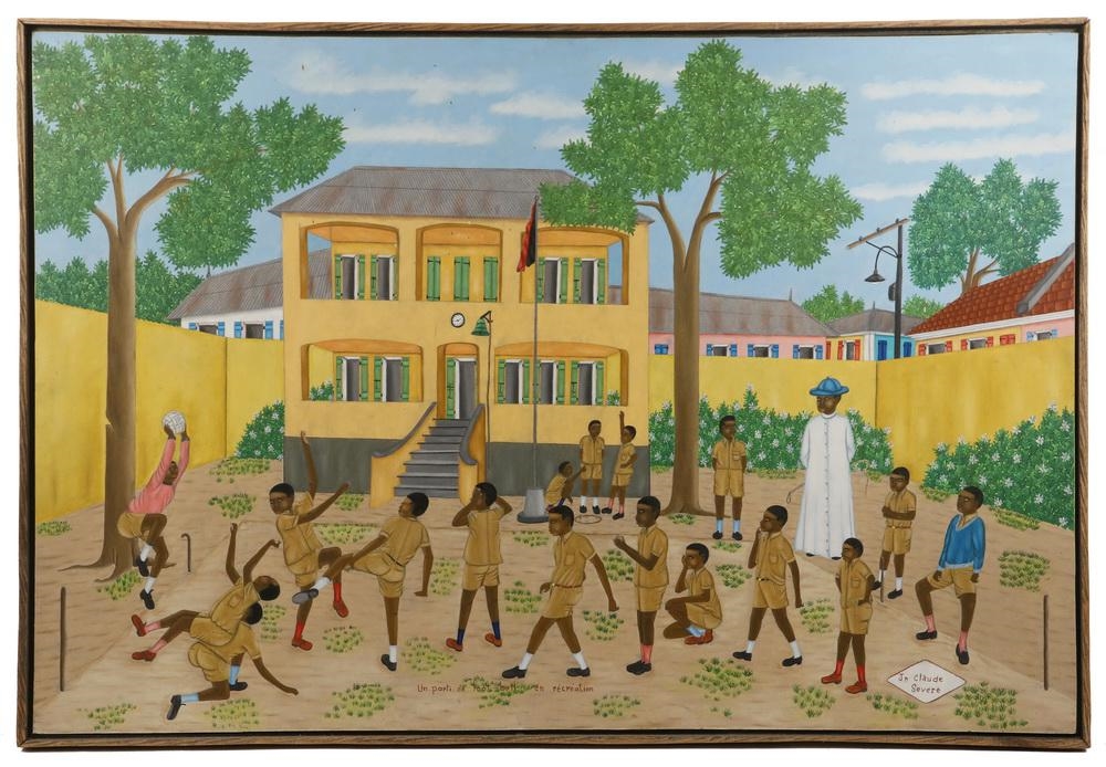 Artwork by Jean Claude Severe, Un Parti de Foot - Ball en Recreation, Made of oil on masonite