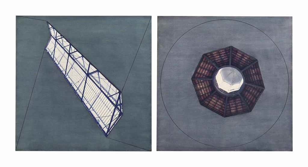Artwork by Jan Dibbets, El Born Barcelona (Diptych), Made of watercolour, graphite and photograph on paper laid on fibreboard