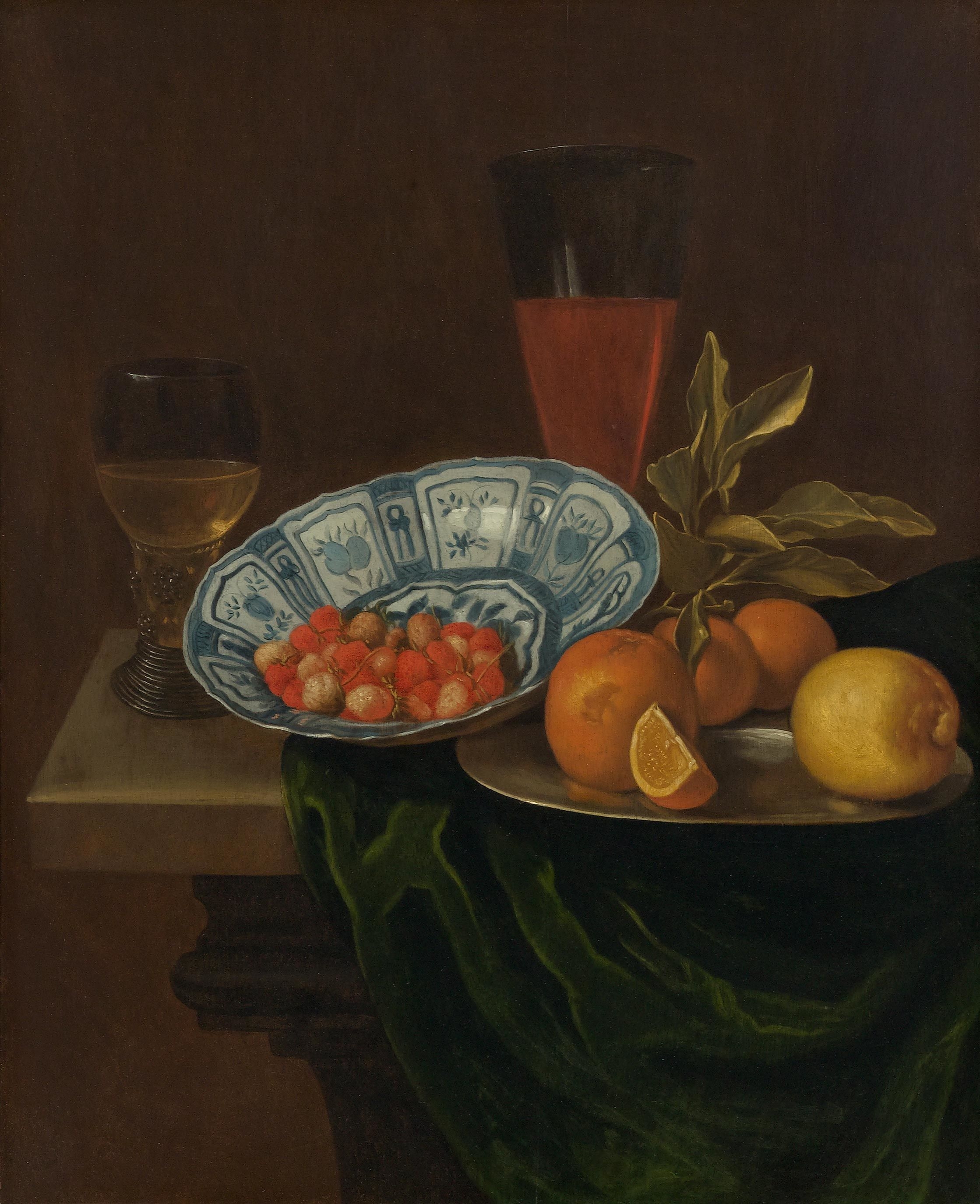 Still life with Delft bowl and citrus fruits by Willem Kalf