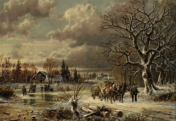 Winterlandschaft mit Pferdewagen by Hubert Kaplan