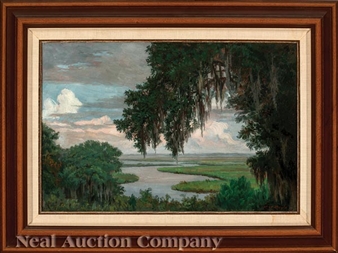 Oak Tree Draped with Spanish Moss, Louisiana Bayou Landscape - Charles Wellington Boyle