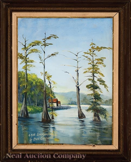 Cabins and Cypress Trees on the Bayou by Don Cincone
