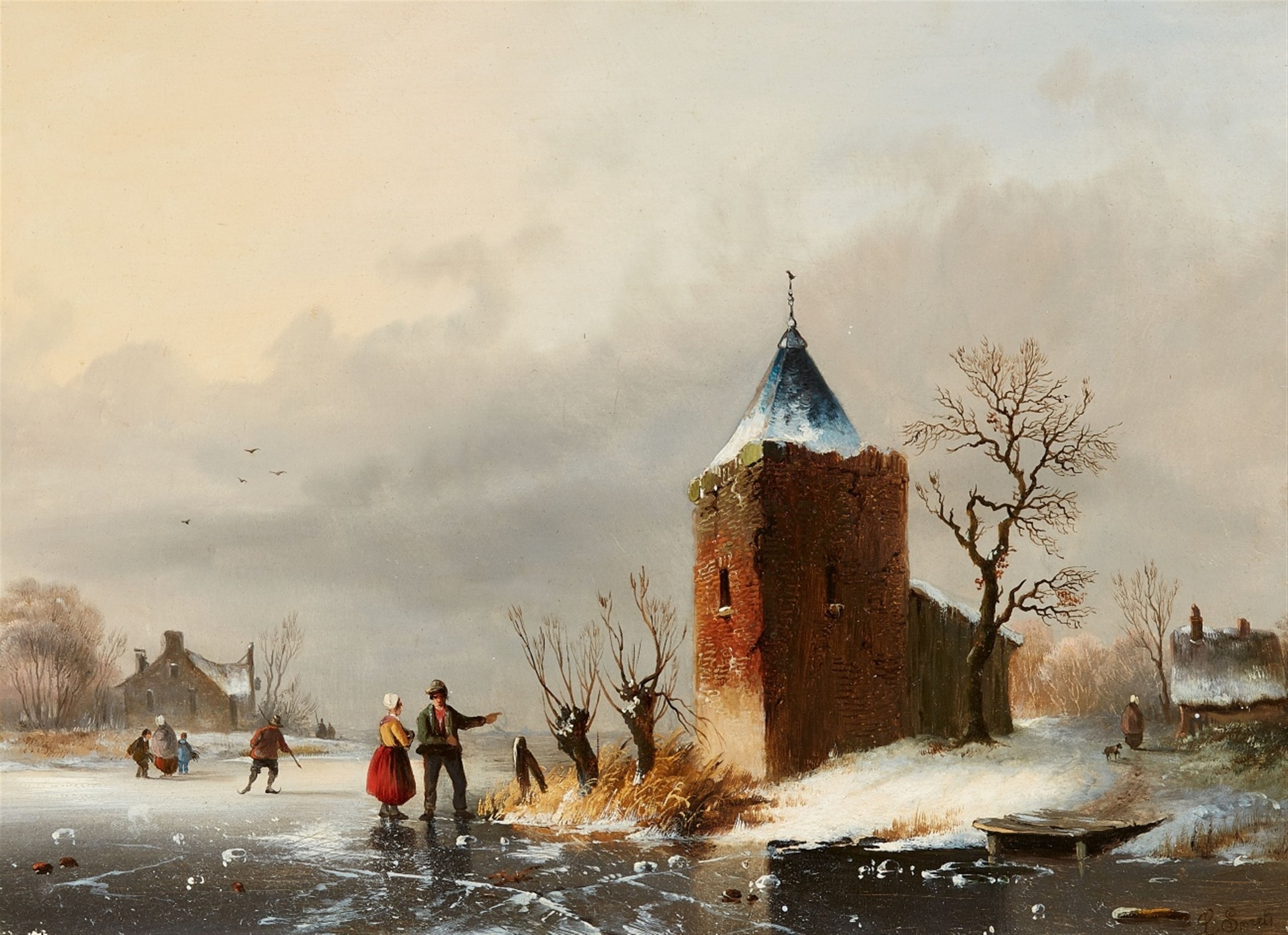 Artwork by Louis Smets, Winter Landscape with Skaters, Made of Oil on panel