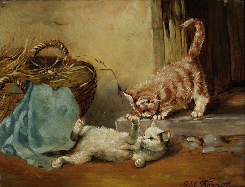 Artwork by Erick Josef Dogarth, 2 Works: Chats jouant, Made of Oil on board