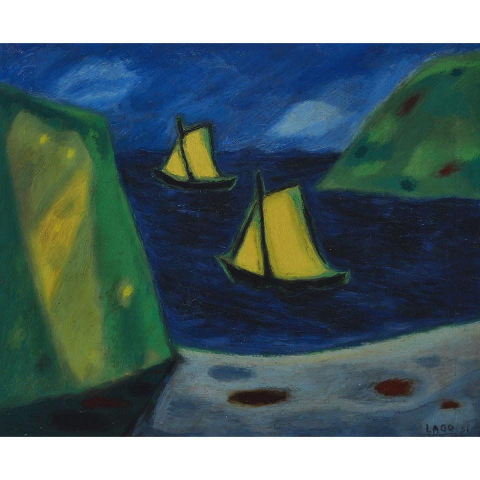 Artwork by Antonio Lago, Sailboats, Made of Oil on canvas