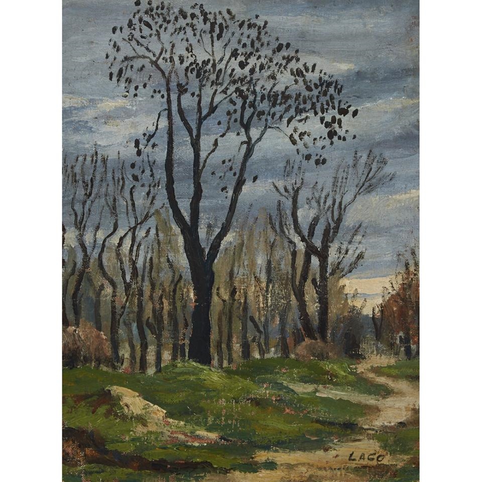 Artwork by Antonio Lago, Path through trees, Made of Oil on canvas