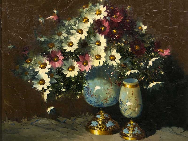 Artwork by Hennie Griesel, Still Life Cosmos in a    Vase, Made of Oil