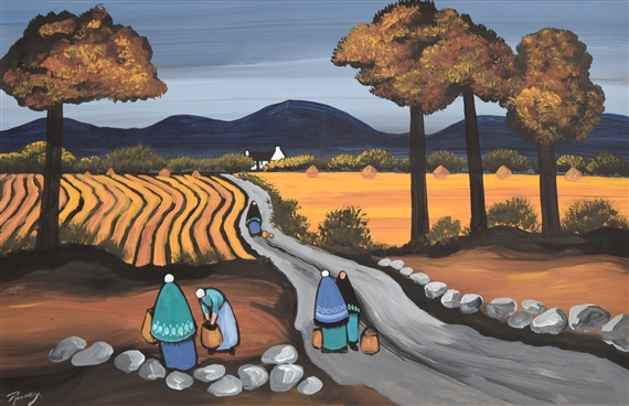 Shawled Figures on a Country Lane by John Rooney