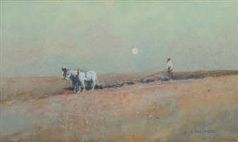 Ploughing Under Moonlight - J.J. Hilder