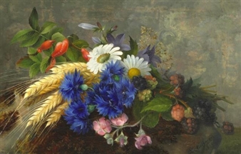 Summer flowers and wheat ears on a  sill - Hermania Sigvardine Neergard