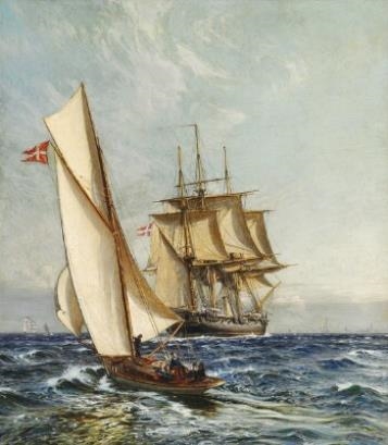 Christian Mølsted | Seascape with a Danish frigate and in the ...