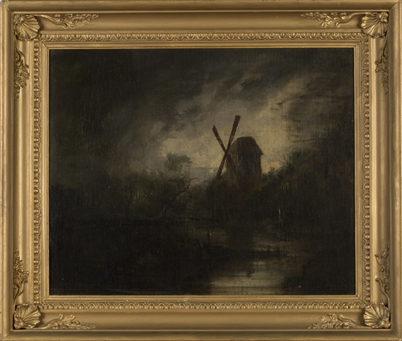 Moonlit River Scene with Windmill by John Berney Crome