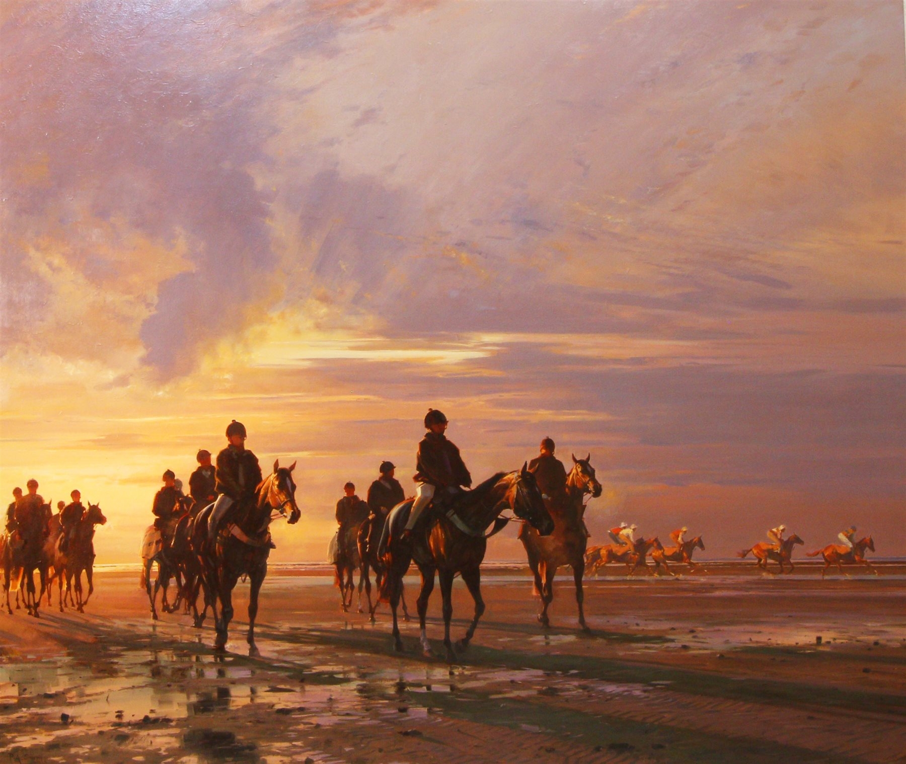 Artwork by Peter Smith, Ayrshire Dawn - riding out on the sands, Made of oil on canvas
