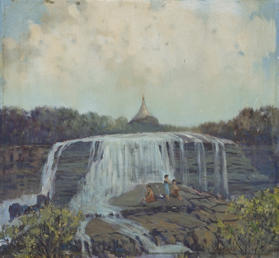 PAGODA AND THE WATERFALL by U Hla Shein